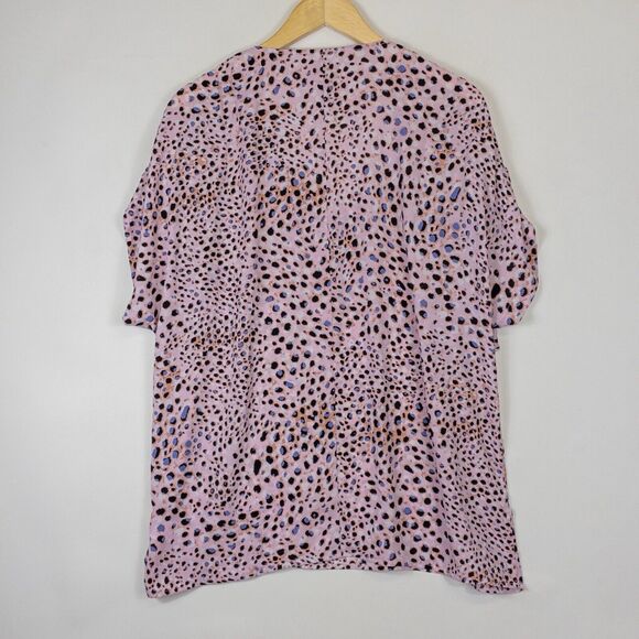 Cabi Black Pink Chiffon Leopard Print Short Ruched Sleeve Blouse Top Women Small - Picture 5 of 6